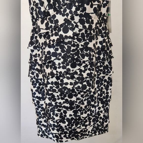 LONDON TIMES Black and White Floral Satin Layered Dress Size 8P - Picture 6 of 11